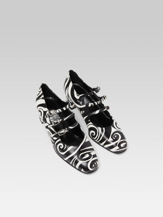 Kina - Black and white printed leather Mary Janes pumps - Image number 3
