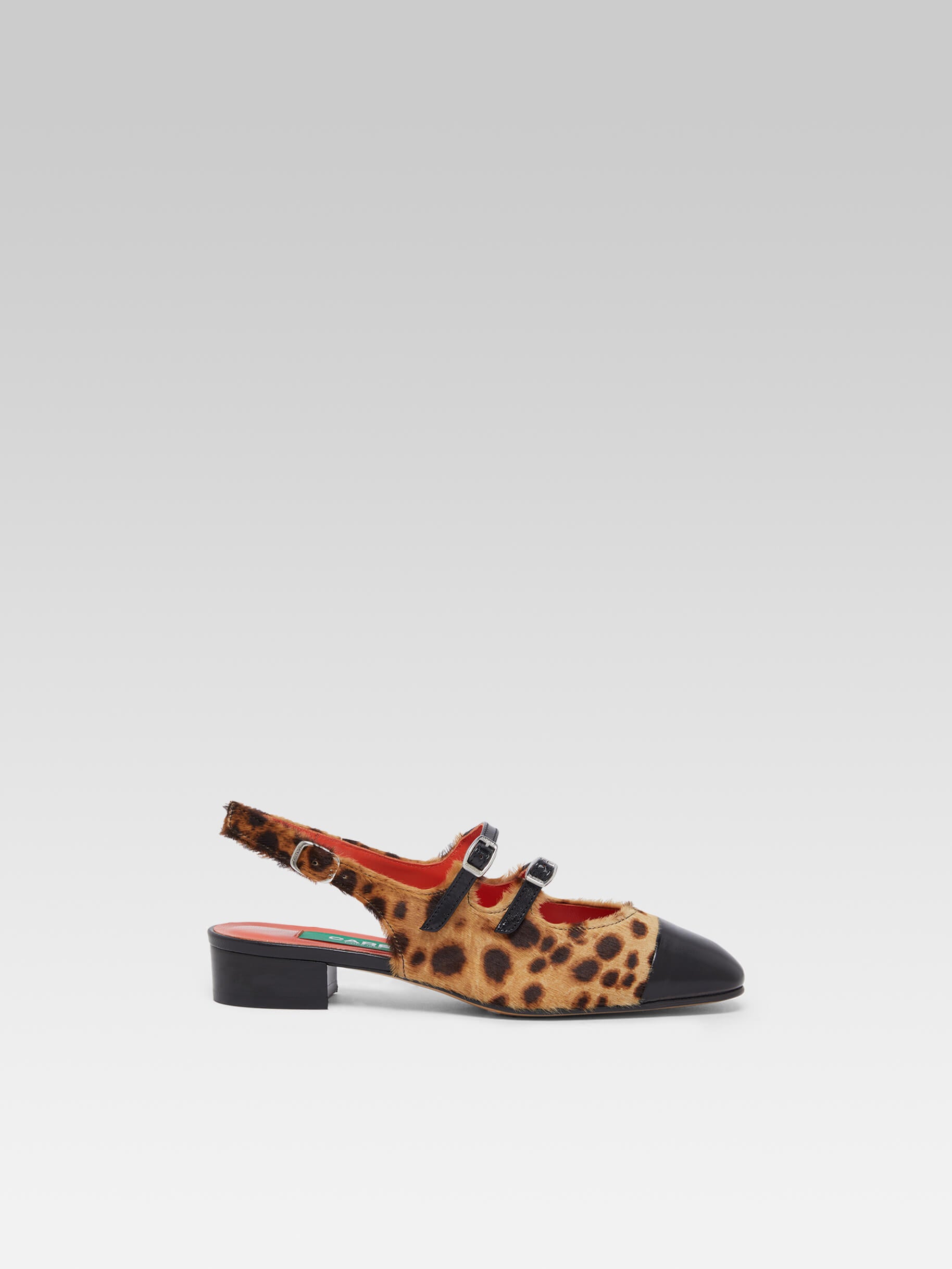 Abricot Upcycled leopard pony leather and black leather slingback Mary Janes