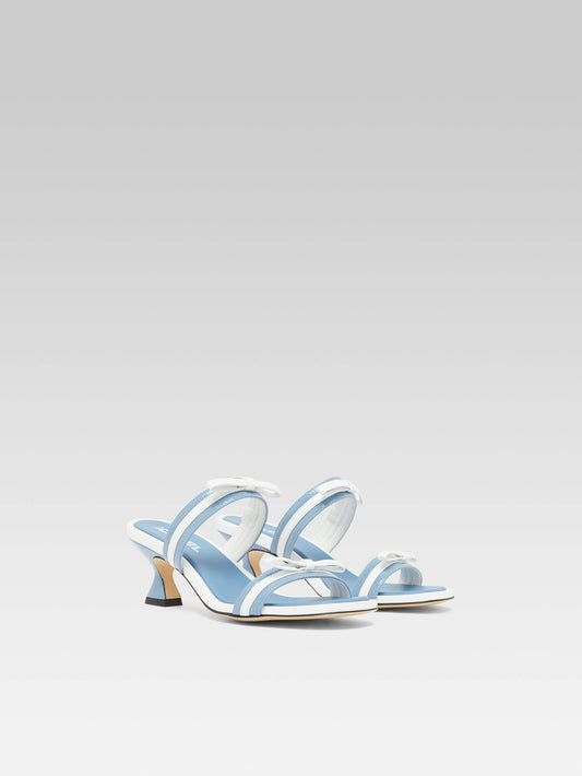 Luna - Denim and white patent leather heeled mules - Image number 5