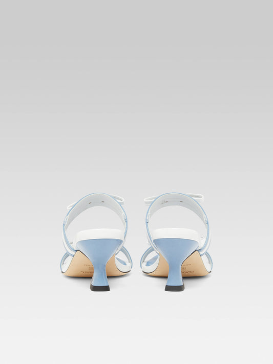 Luna - Denim and white patent leather heeled mules - Image number 7