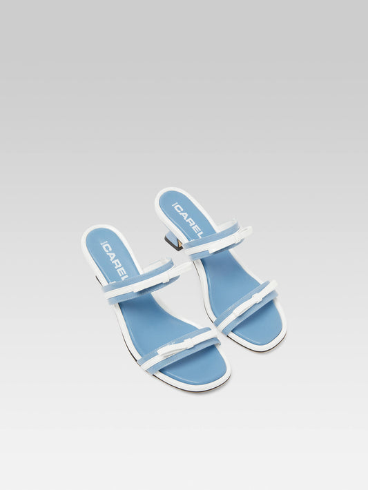 Luna - Denim and white patent leather heeled mules - Image number 4