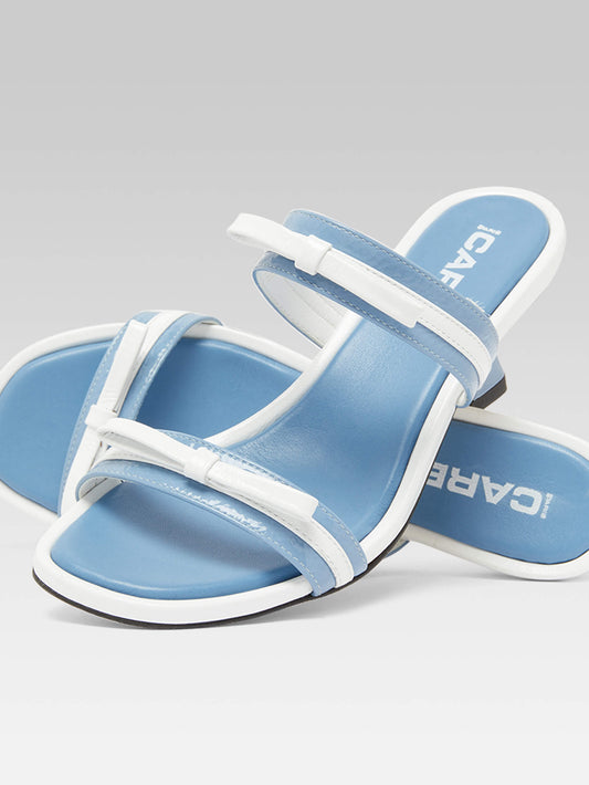 Luna - Denim and white patent leather heeled mules - Image number 2