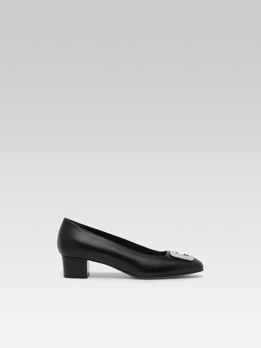 Camelia - Black leather pumps with C jewel - Image number 2
