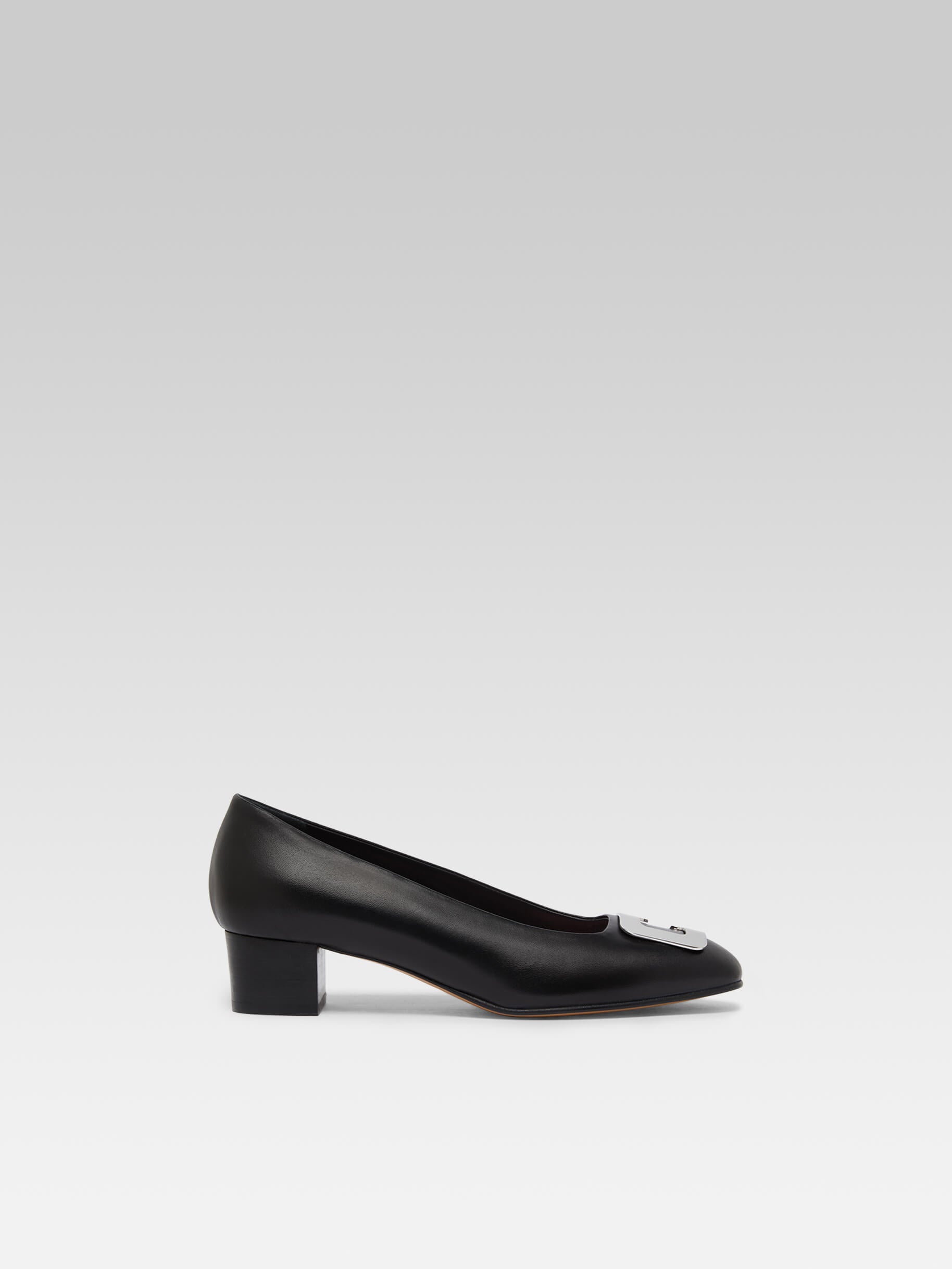 Camelia - Escarpins cuir noir bijou C
