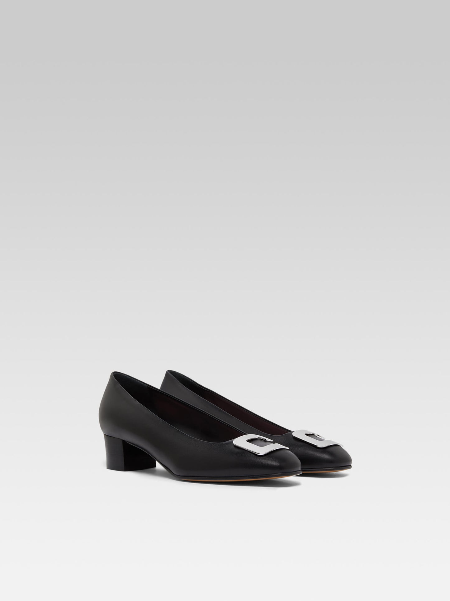 Camelia - Escarpins cuir noir bijou C