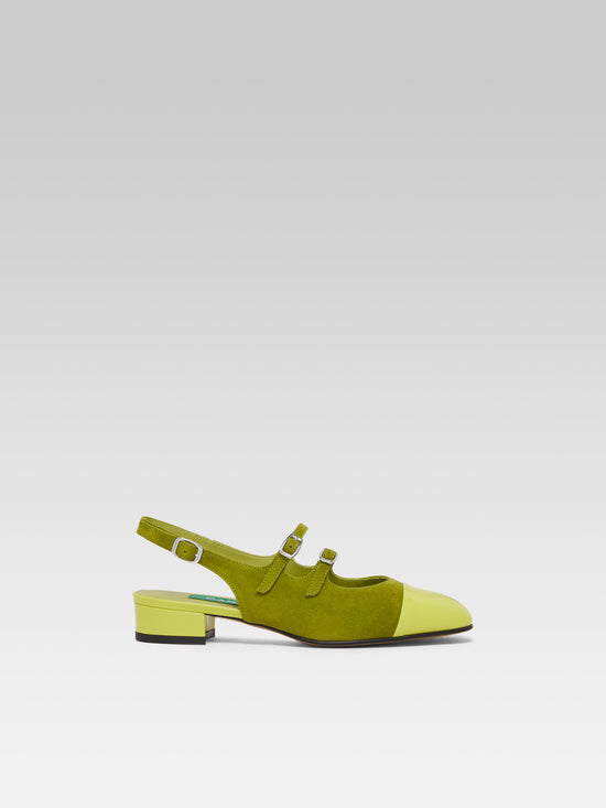 carel Abricot - Ballerines babies cuir velours upcyclé bi vert