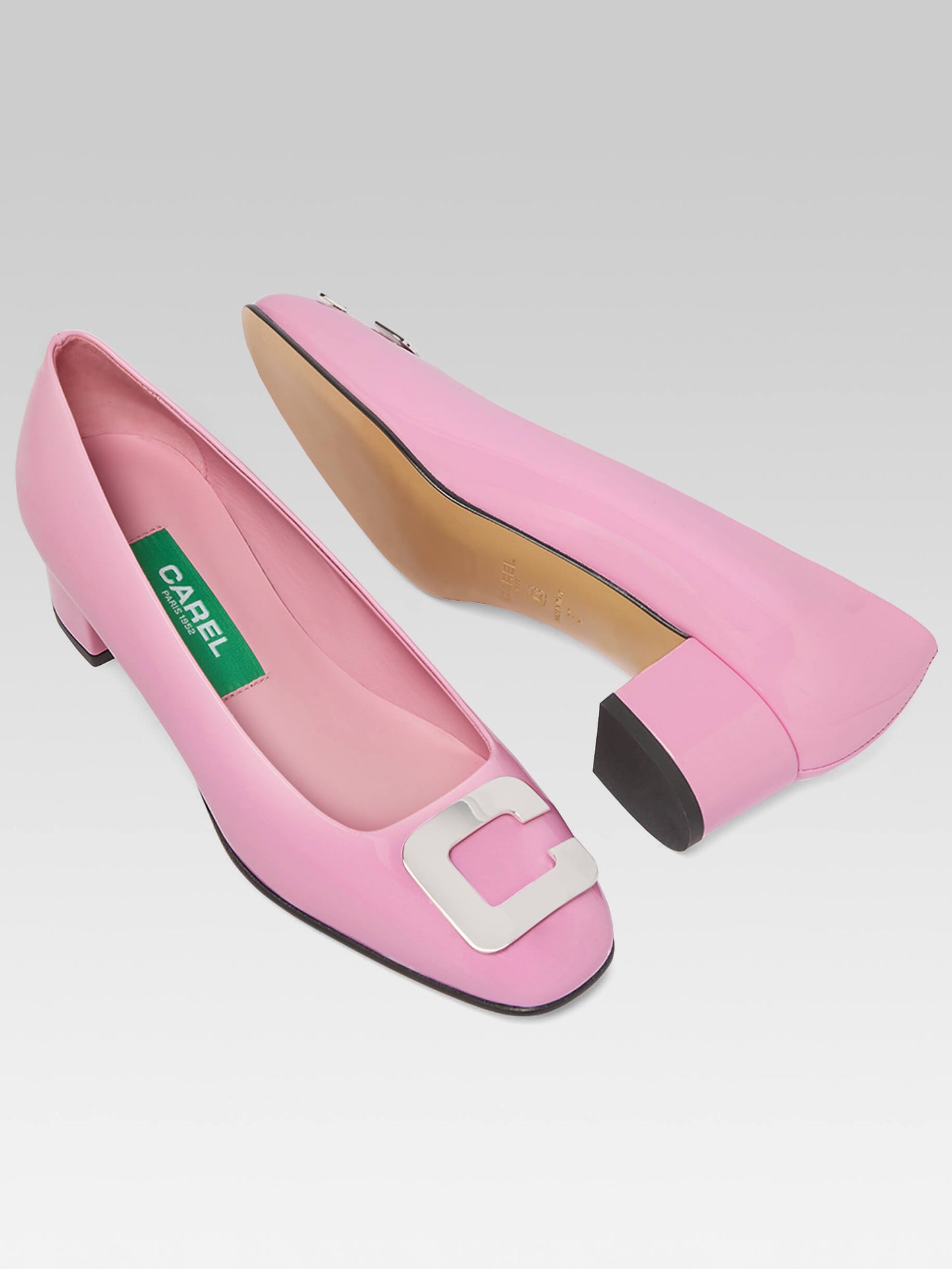 Camelia - Escarpins cuir verni rose upcyclé bijou C