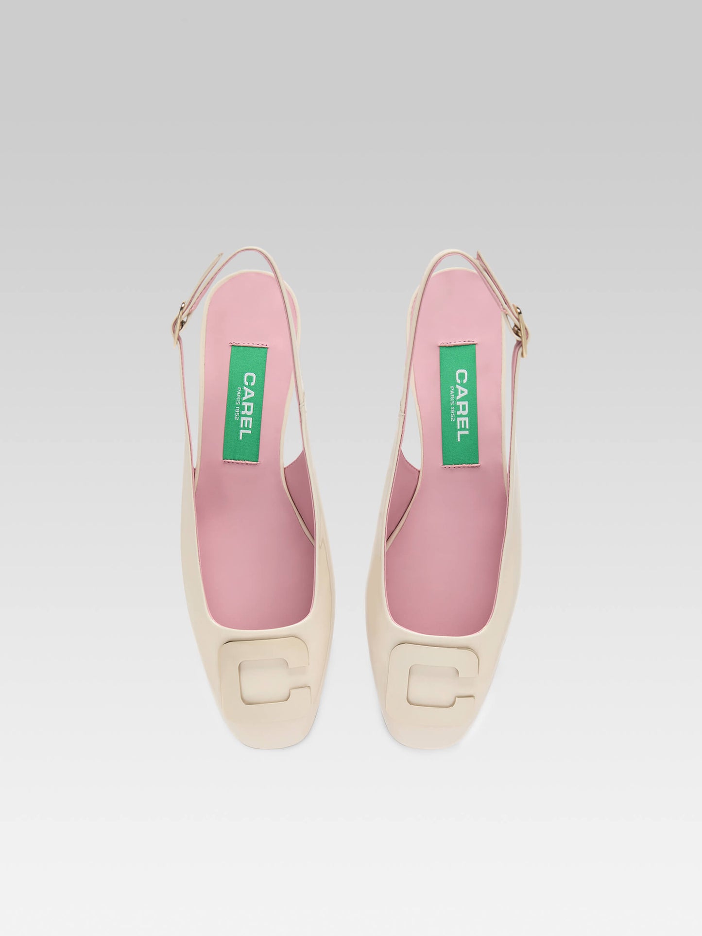 Coquelicot - Ivory upcycled patent leather slingback with C jewel