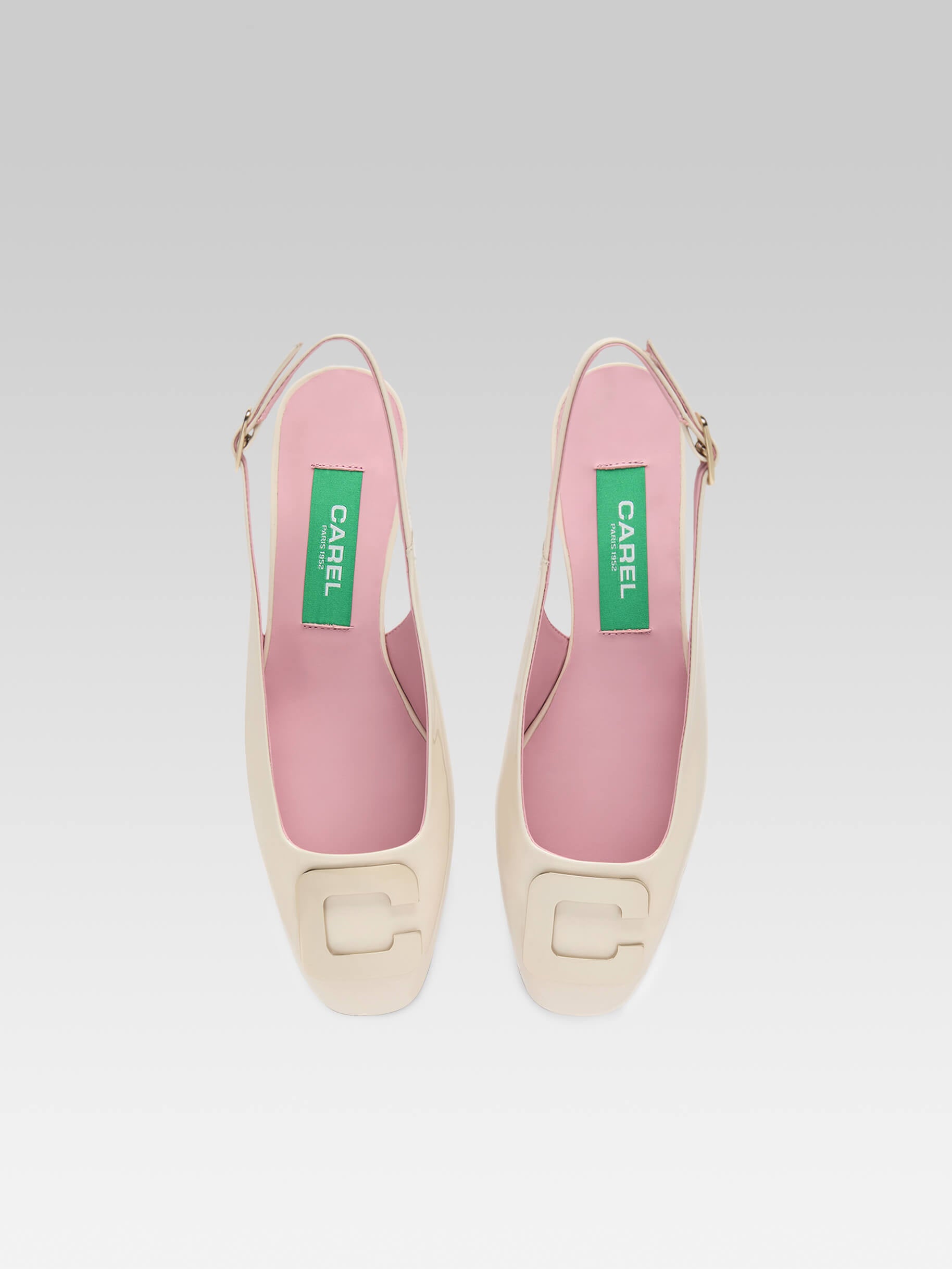 Coquelicot - Ivory upcycled patent leather slingback with C jewel - Image number 6