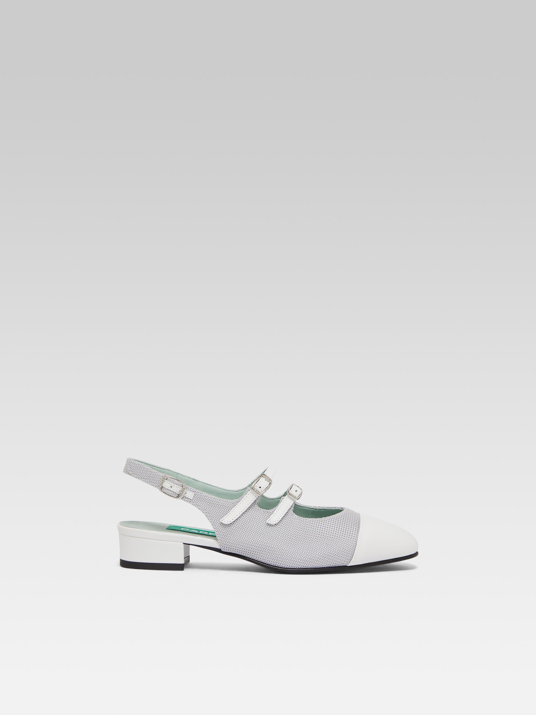 Abricot - Grey mesh and upcycled white leather slingback Mary Janes - Image number 1