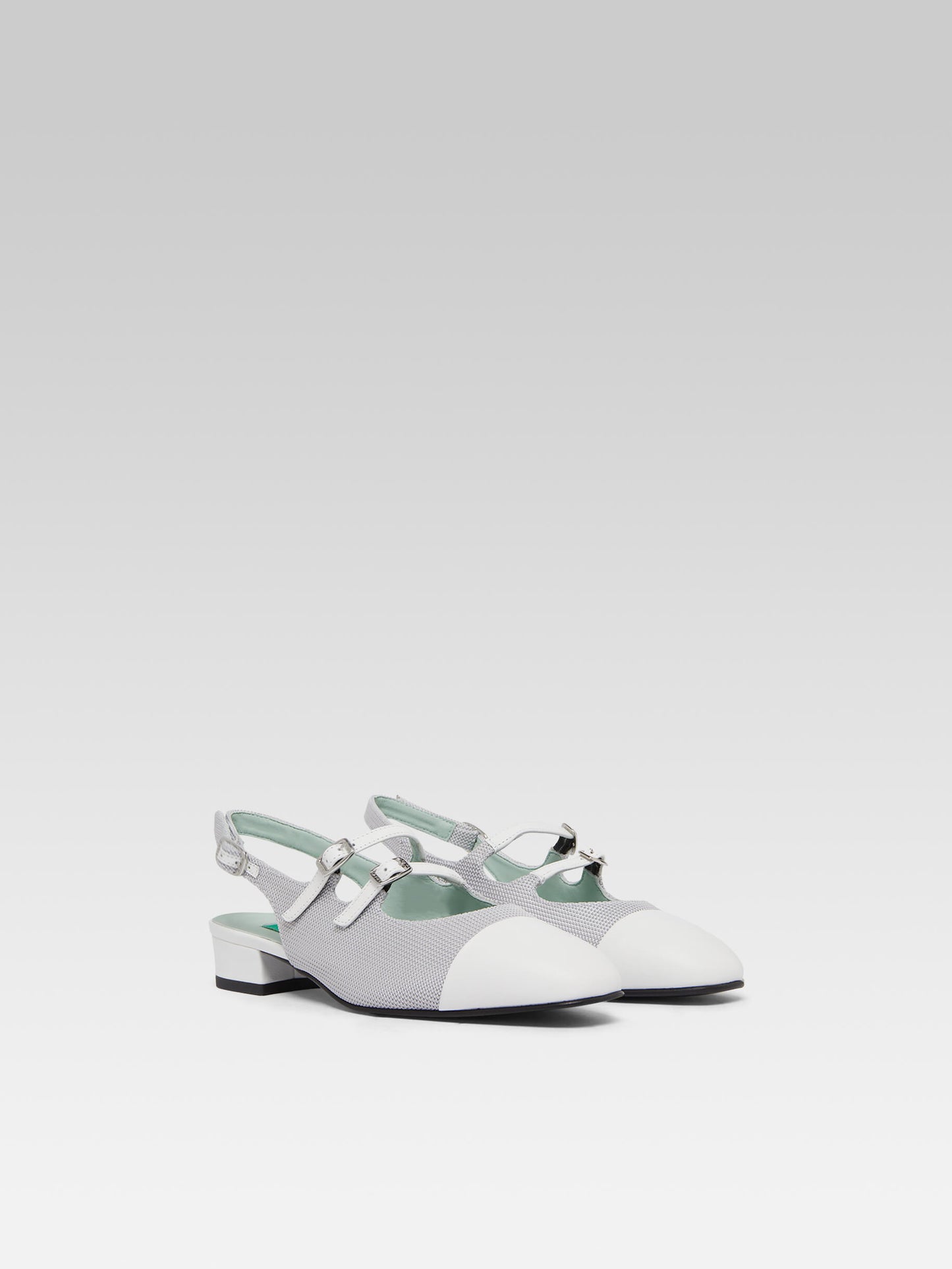 Abricot - Grey mesh and upcycled white leather slingback Mary Janes