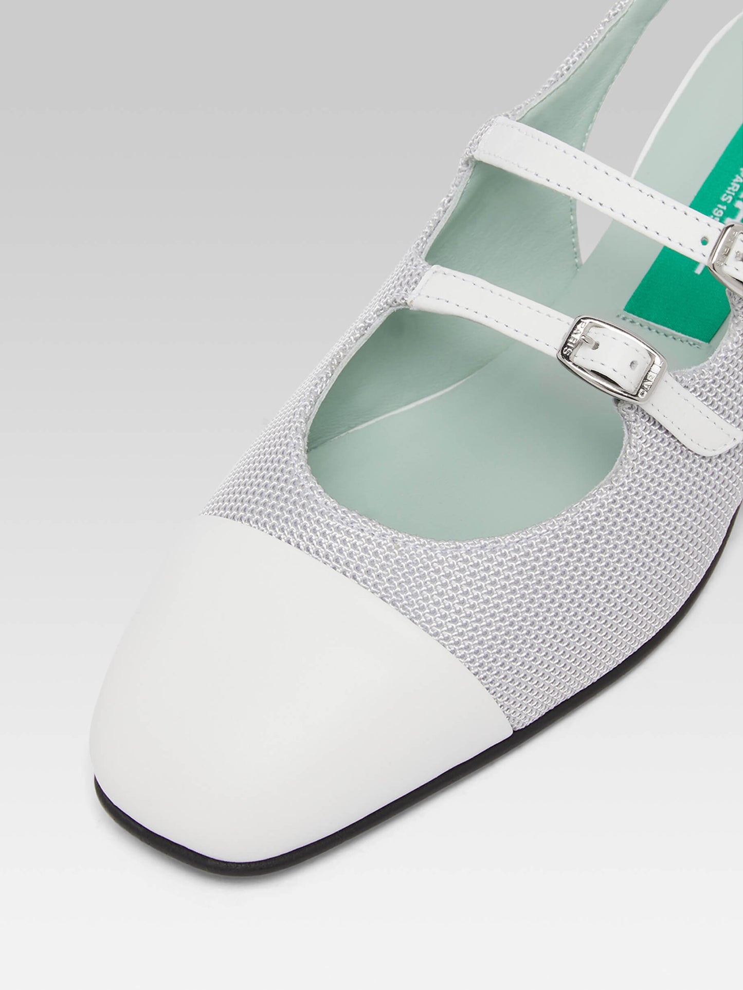 Abricot - Grey mesh and upcycled white leather slingback Mary Janes