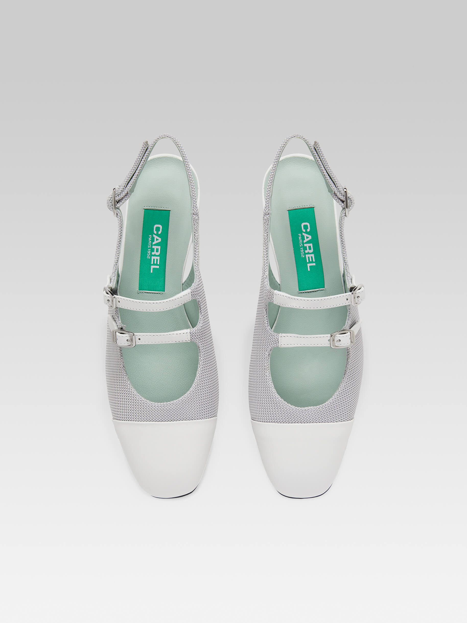 Abricot - Grey mesh and upcycled white leather slingback Mary Janes - Image number 3