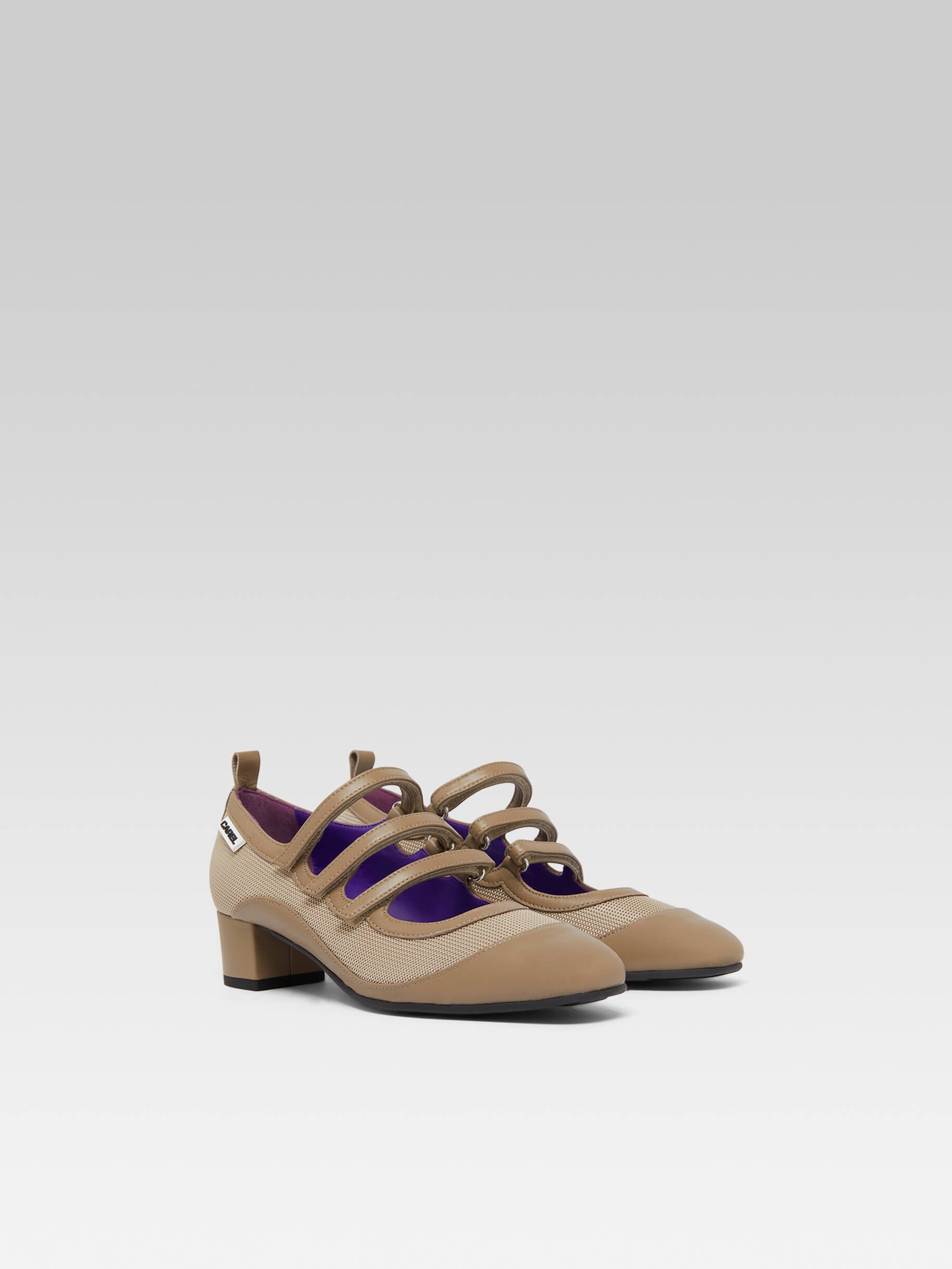 Sportina - Beige mesh and upcycled leather Mary Janes pumps - Image number 4