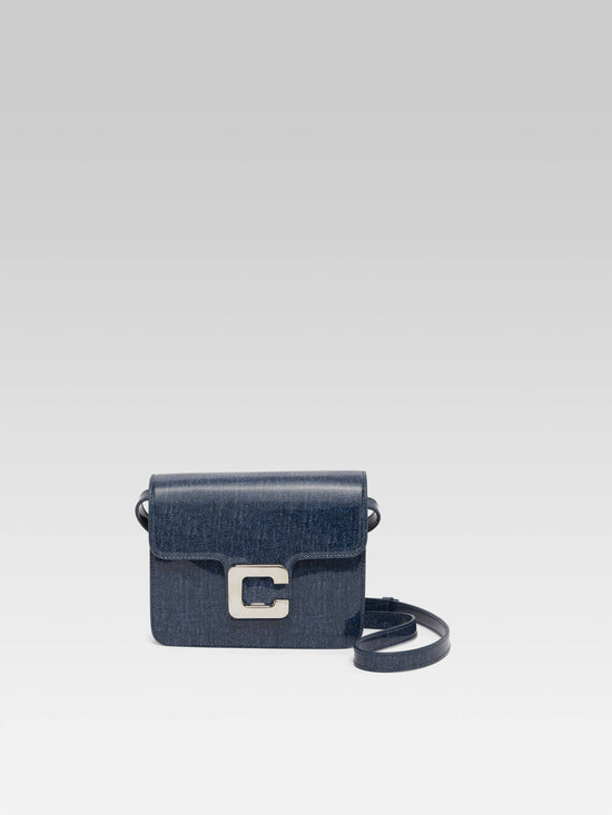 carel Mini Sorbonne - Sac à bandoulière cuir verni upcyclé bleu jean