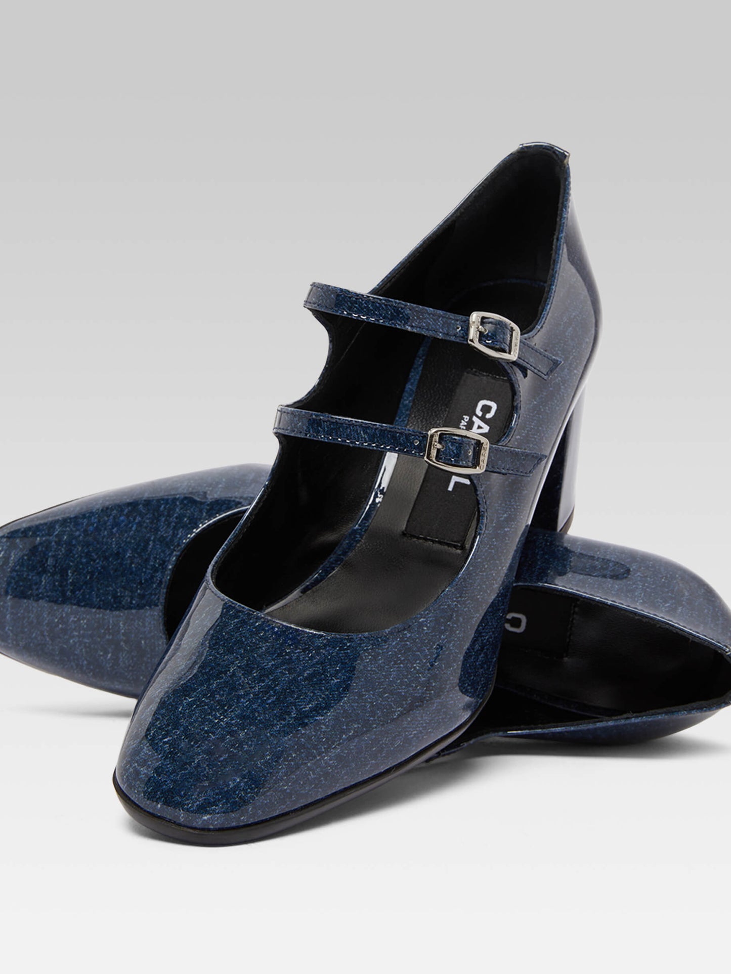 Alice - Escarpins babies cuir verni upcyclé jean