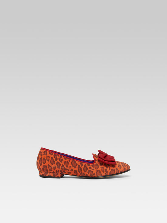 carel Marquis - Ballerines à noeud cuir velours upcyclé léopard orange
