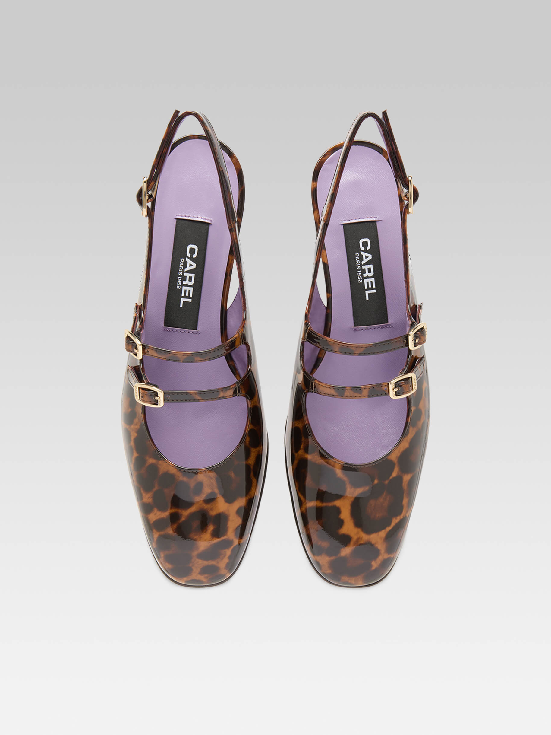 Peche - Brown leopard patent leather slingback Mary Janes | Carel