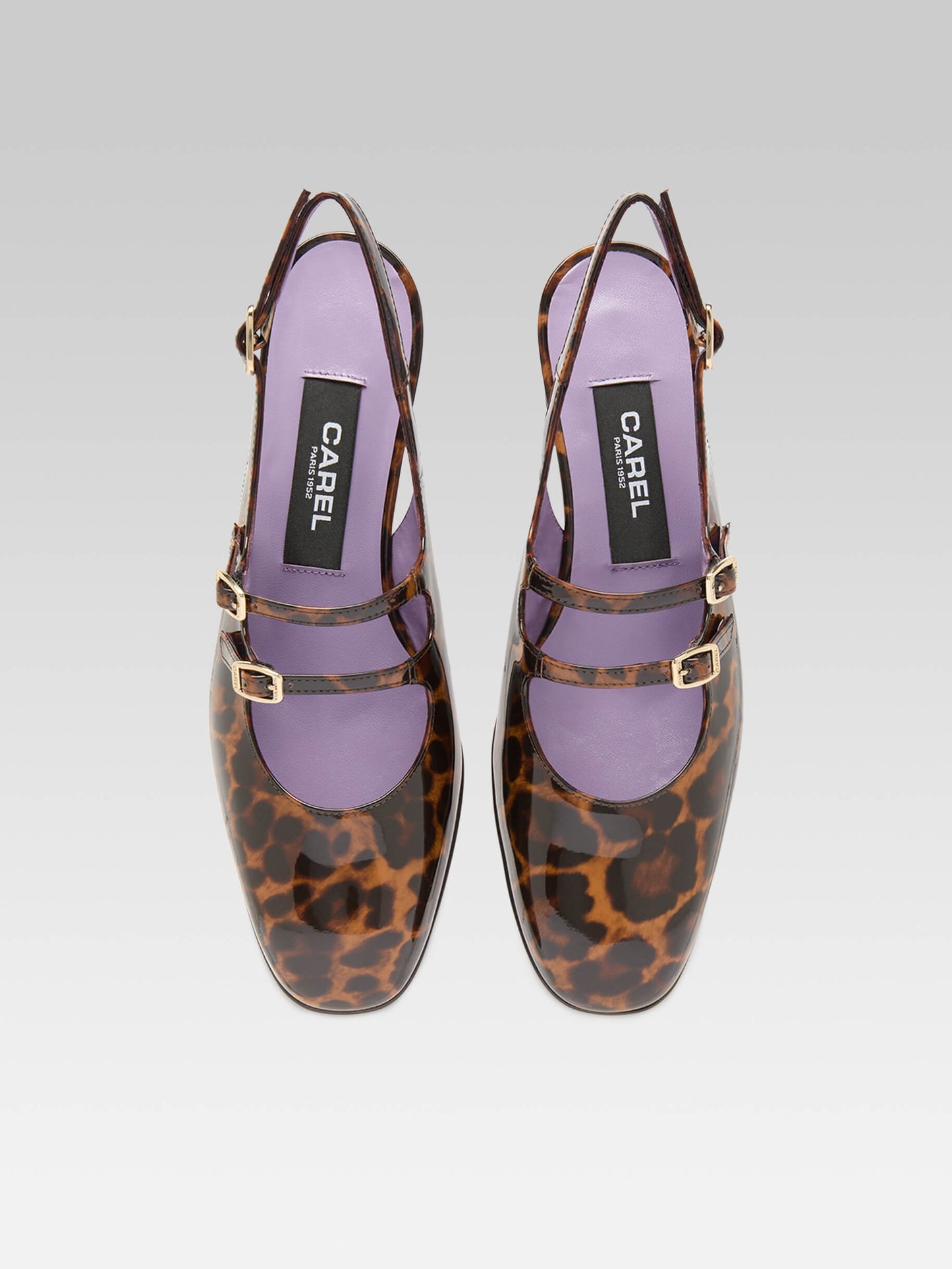 Peche - Babies slingback cuir verni léopard marron
