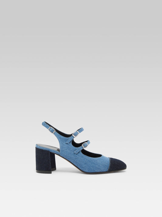 Papaya - Two-tone blue denim fabric slingback Mary Janes - Image number 1