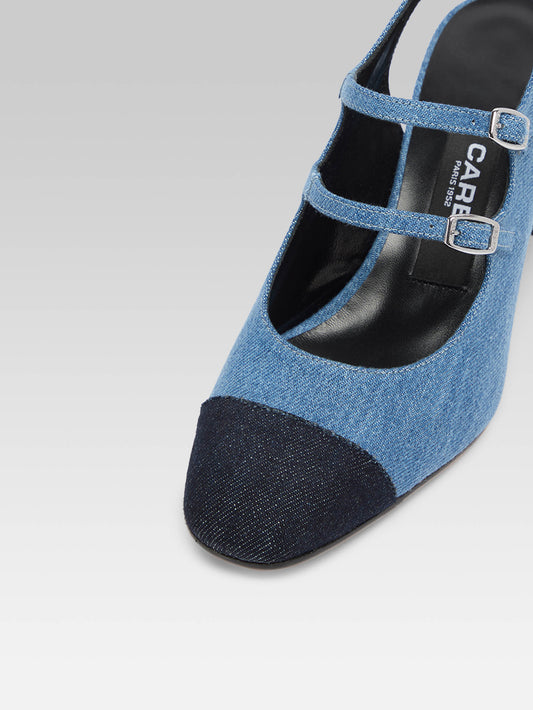 Papaya - Two-tone blue denim fabric slingback Mary Janes - Image number 2