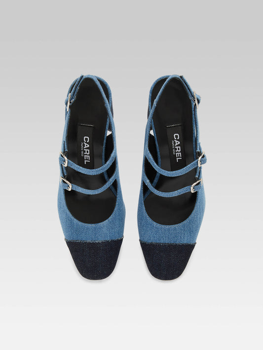 Papaya - Two-tone blue denim fabric slingback Mary Janes - Image number 4