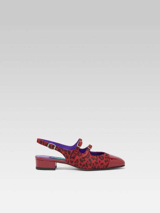carel Abricot - Babies slingback cuir velours léopard rouge et cuir verni ro – Carel Paris