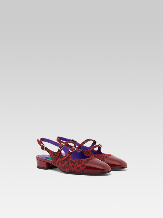 Abricot - Babies slingback cuir velours léopard rouge et cuir verni rouge cerise upcyclé - Image numéro 4