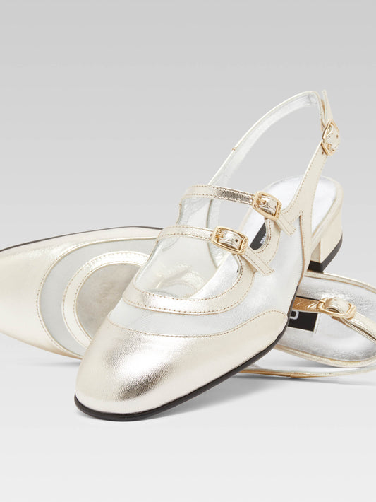 Peche night - Babies slingback cuir platine et résille - Image numéro 2