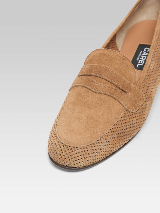 2100 - Hazelnut perforated suede leather loafers - Image number 2