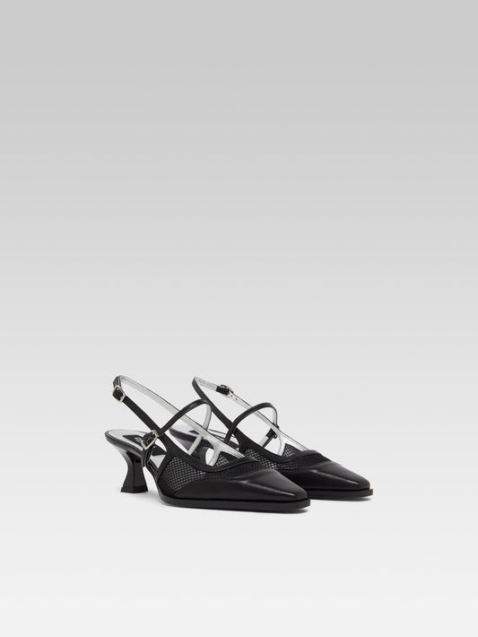 Cecile - Black mesh and leather slingback pumps - Image number 4