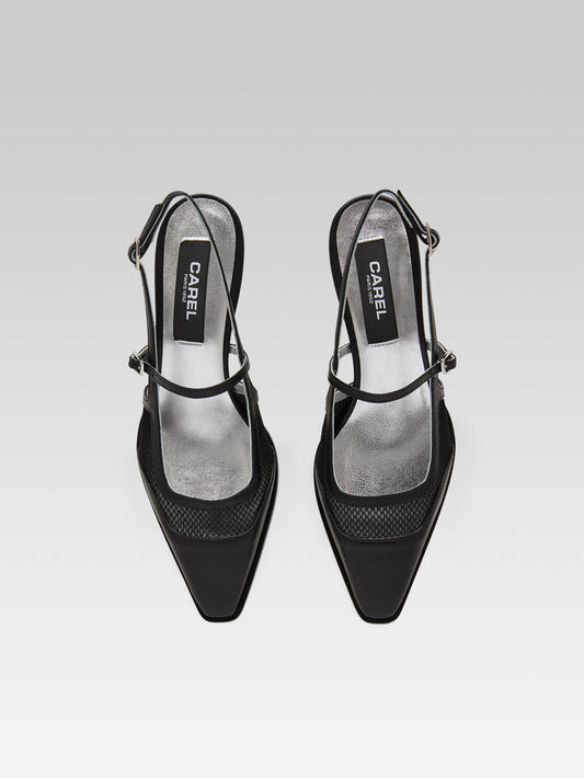 Cecile - Black mesh and leather slingback pumps - Image number 3