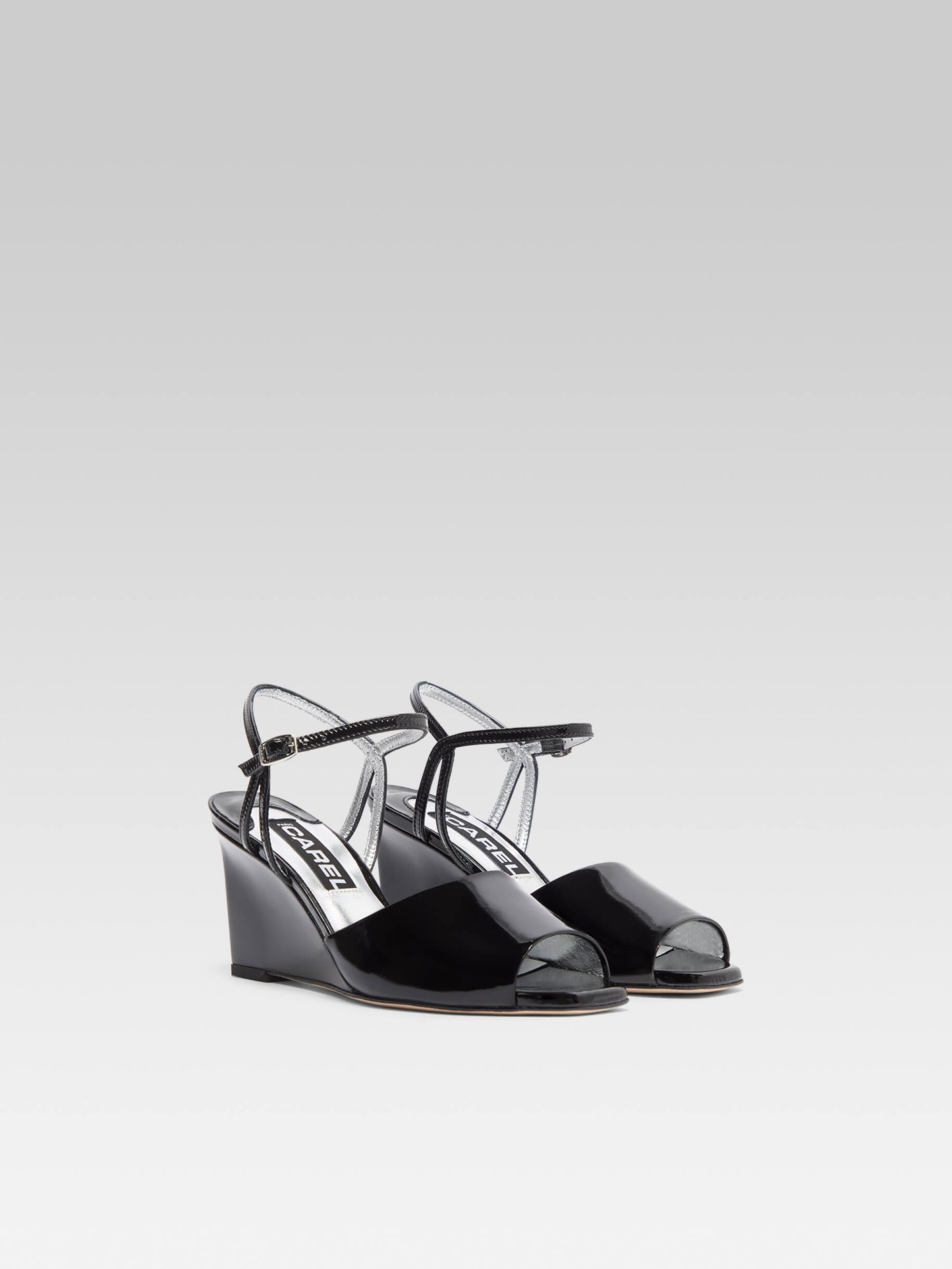 Nadine - Black patent leather wedge sandals