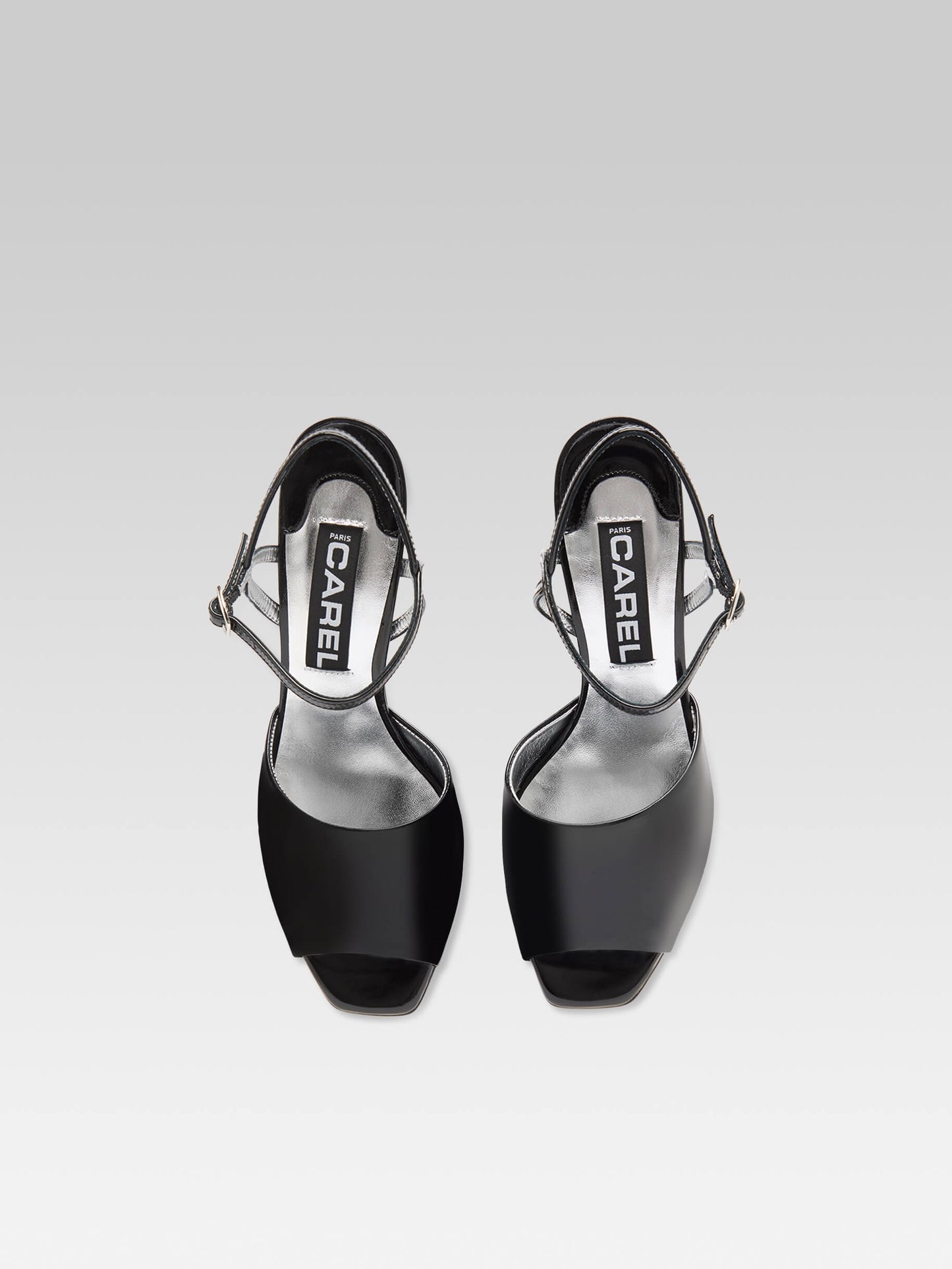 Nadine - Black patent leather wedge sandals
