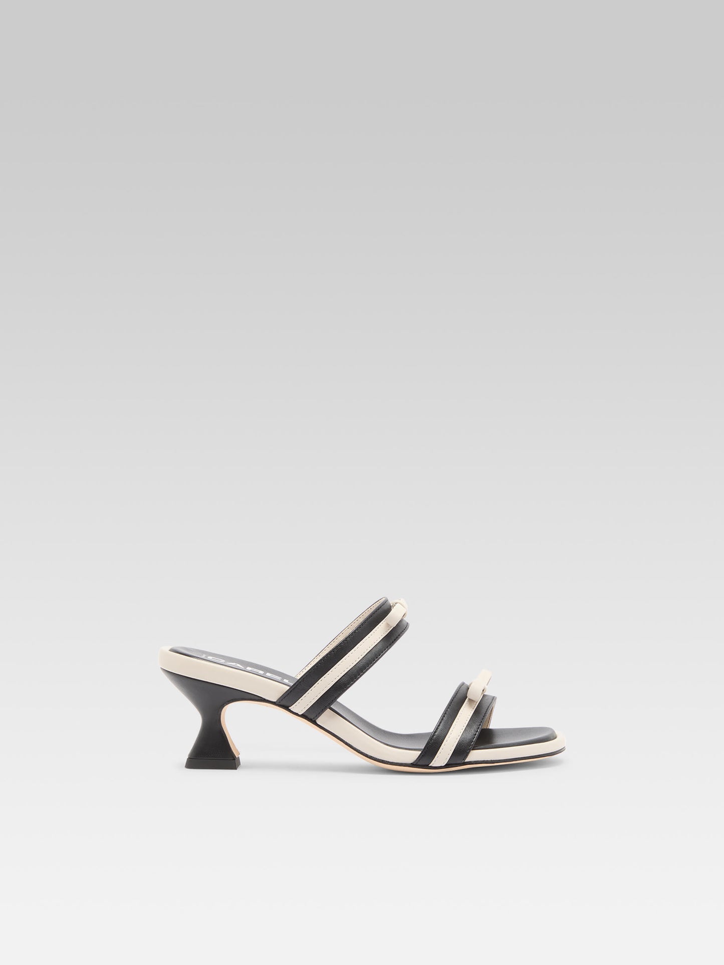 Luna - Mules à talons cuir noir et ivoire