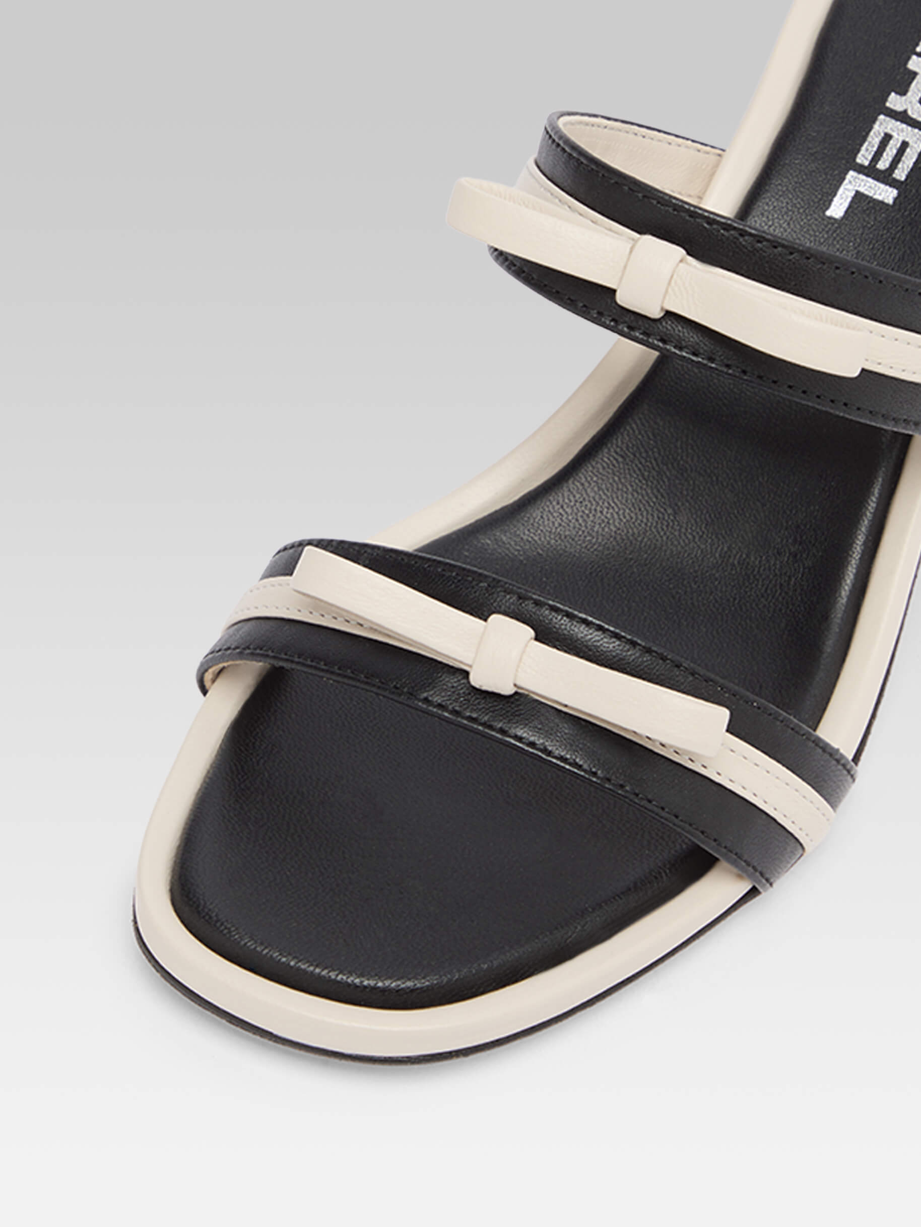 Luna - Mules à talons cuir noir et ivoire - Image numéro 2