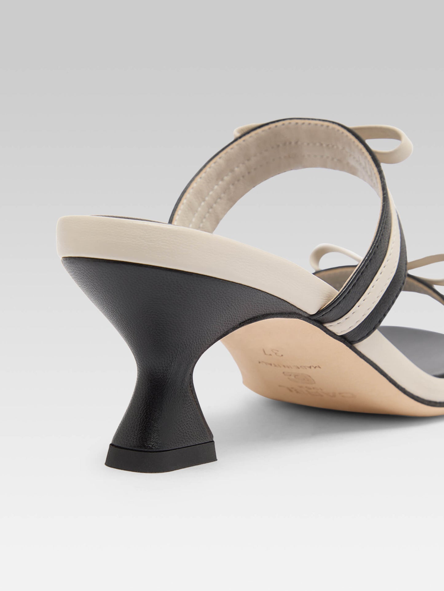 Luna - Mules à talons cuir noir et ivoire