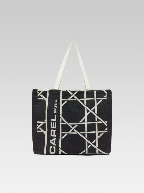 carel Tote bag - Sac monogramme noir et écru tissage jacquard – Carel Paris