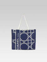 Tote Bag - Blue and Ecru Monogram Jacquard Weave Bag