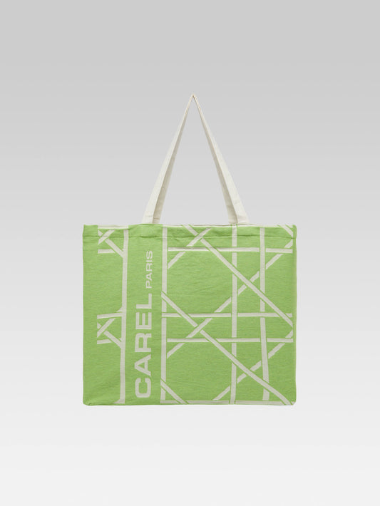 Tote bag - Sac monogramme vert et écru tissage jacquard