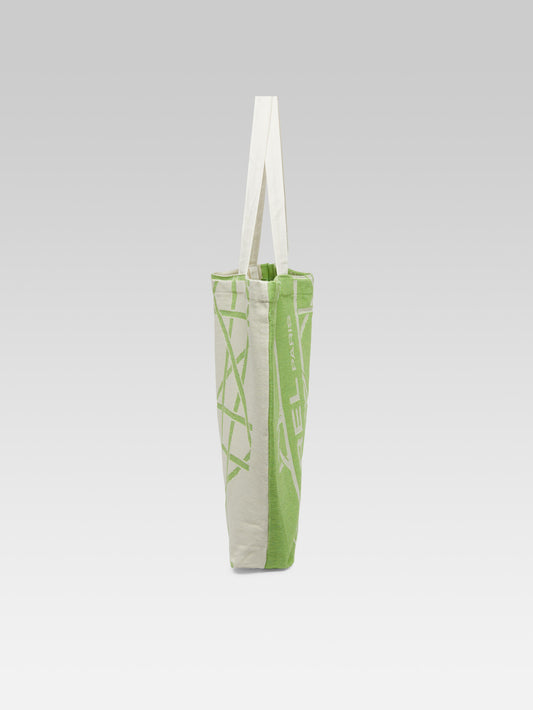 Tote bag - Green and ecru monogram bag with jacquard weave - Image number 3