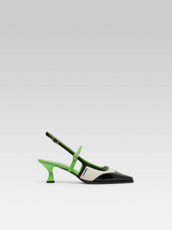 carel Cecile - Escarpins slingback cuir verni vert et noir