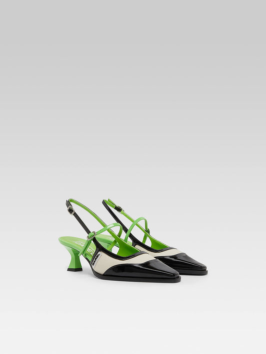 Cecile - Green and black patent leather slingback pumps - Image number 4
