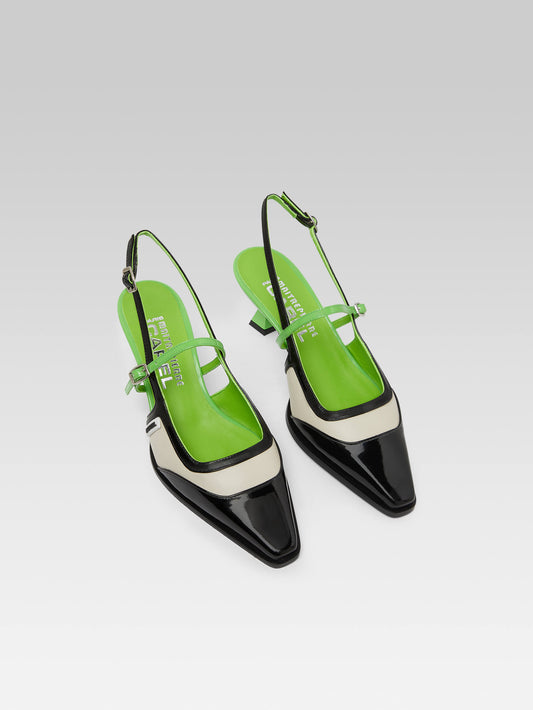 Cecile - Green and black patent leather slingback pumps - Image number 3