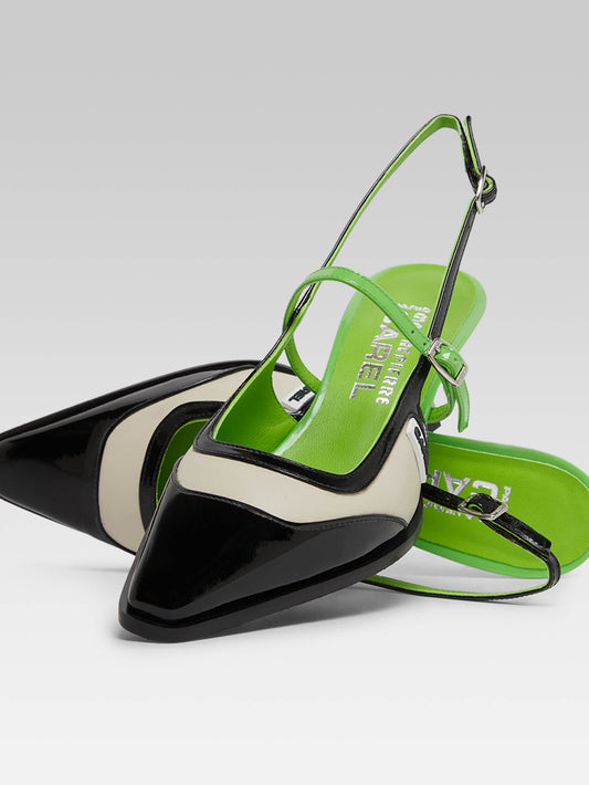 Cecile - Green and black patent leather slingback pumps - Image number 2