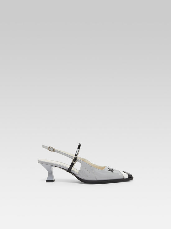 carel Pigeon - Escarpins slingback cuir verni gris