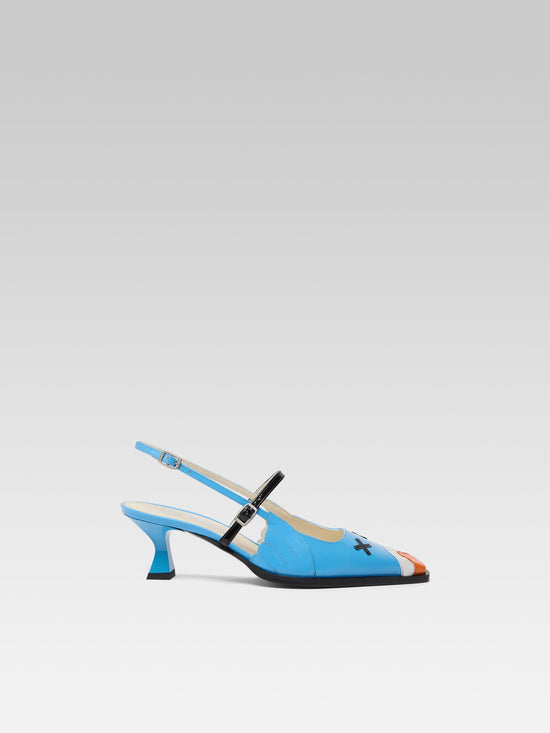 carel Pigeon - Escarpins slingback cuir verni bleu