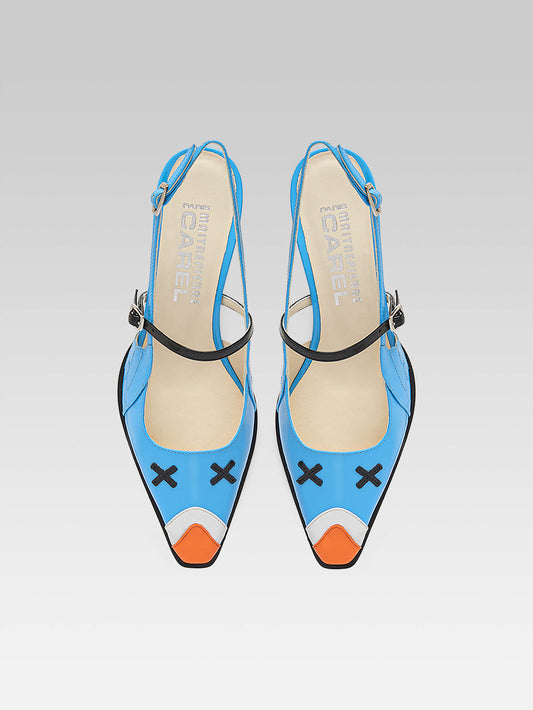 Pigeon - Blue patent leather slingback pumps - Image number 4