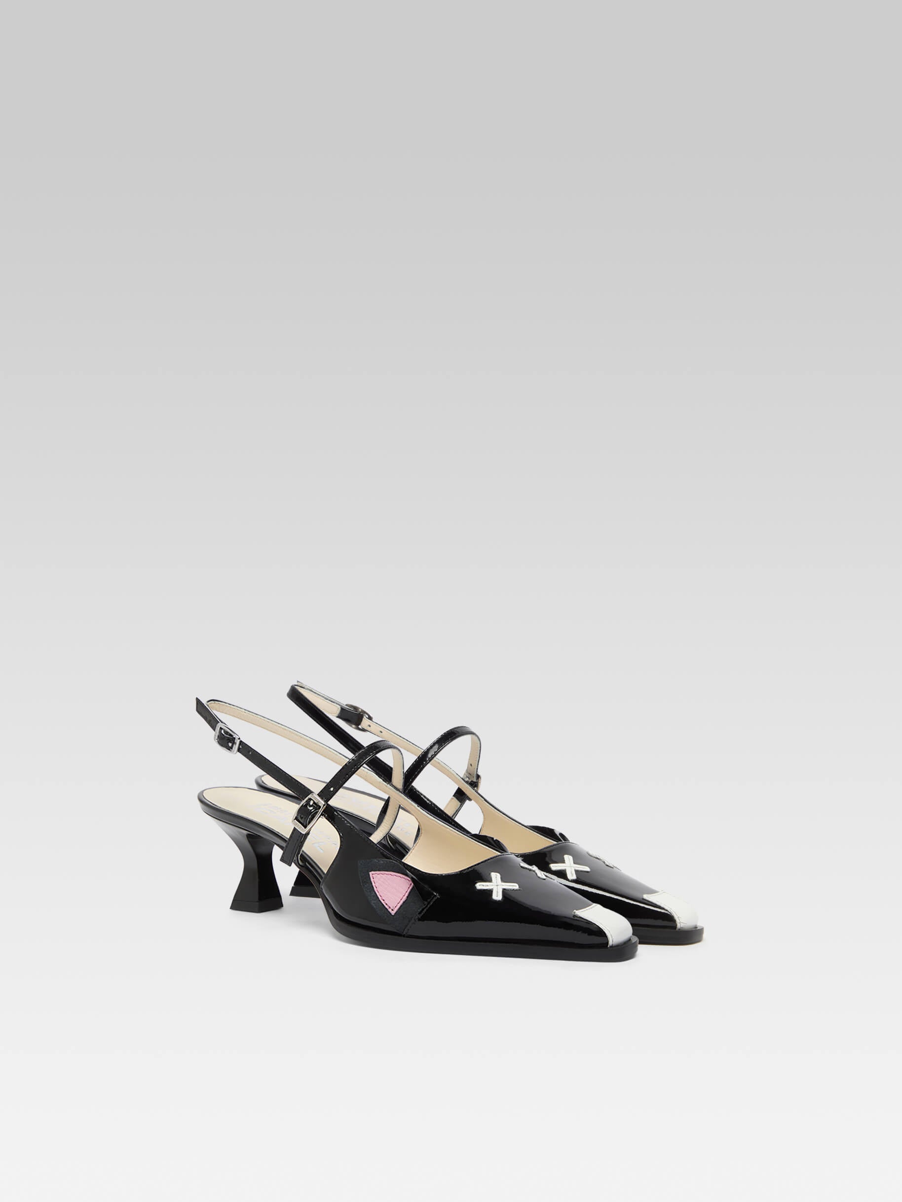 Souris - Escarpins slingback cuir verni noir - Image numéro 5