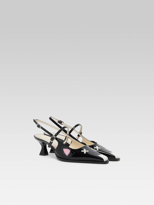 Souris - Escarpins slingback cuir verni noir - Image numéro 5